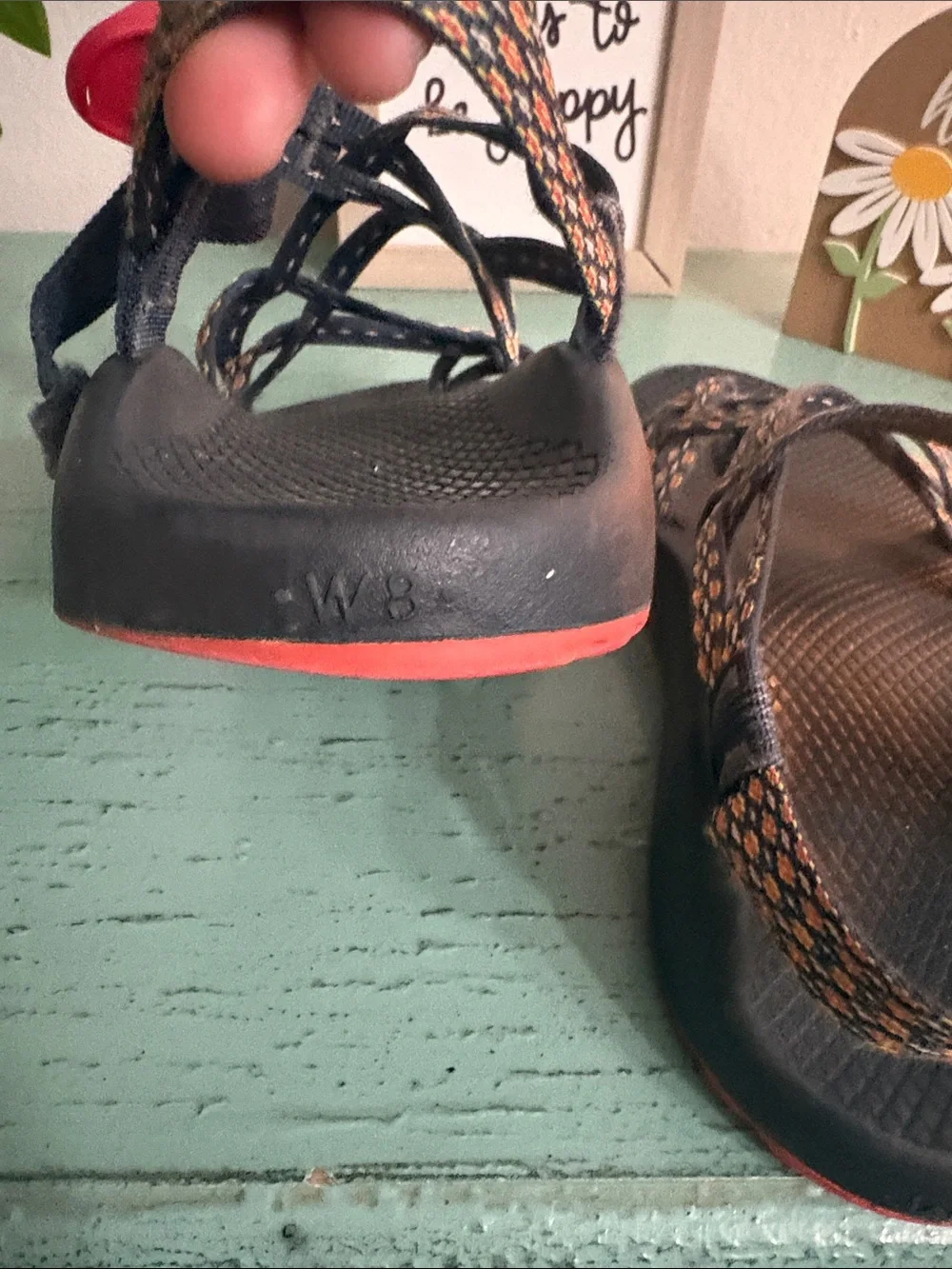 Chaco Wos Black Sandals with Orange Accents